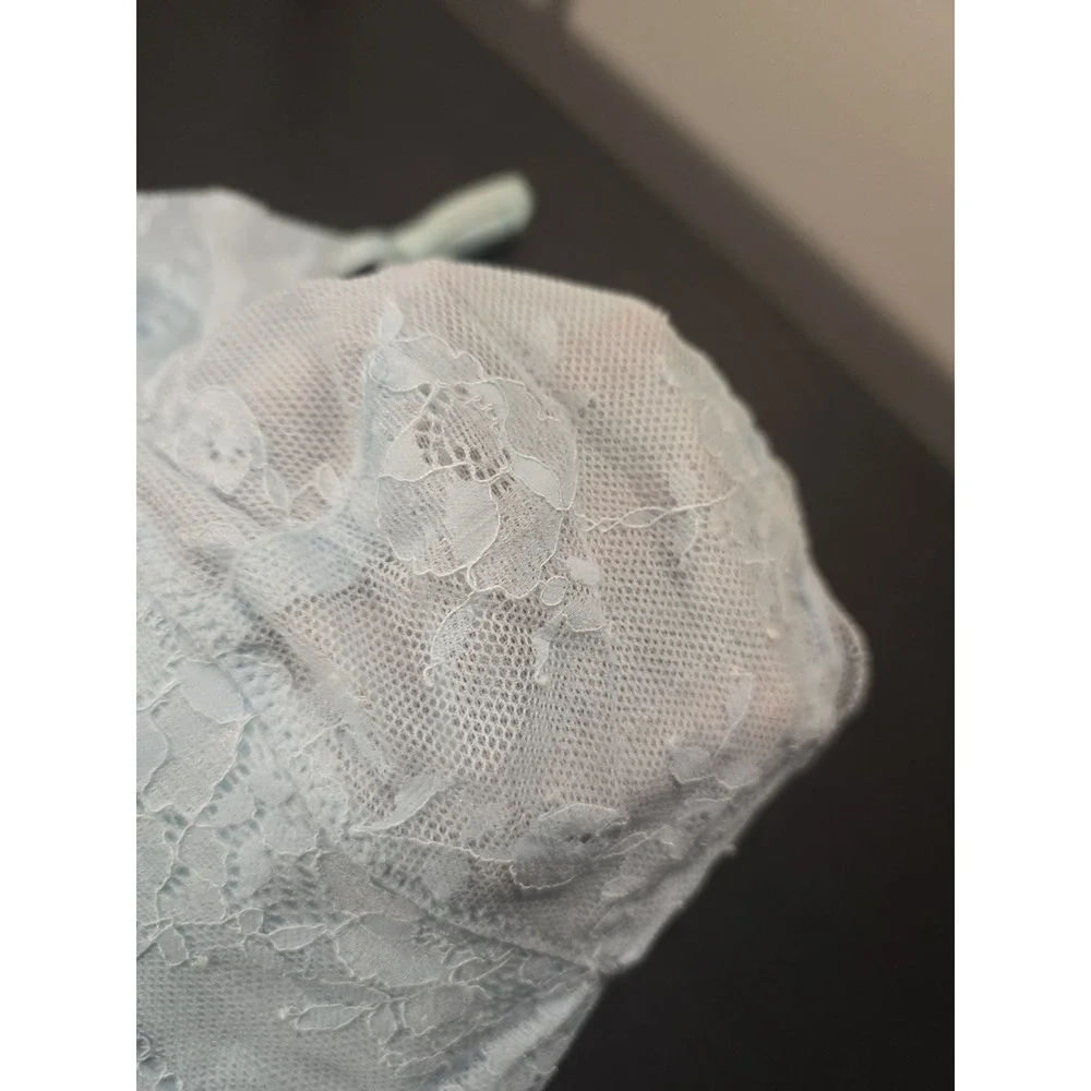 NWT Victoria's Secret Lace Bralette XS Light Blue Sheer Crop Top Unlined Wireles